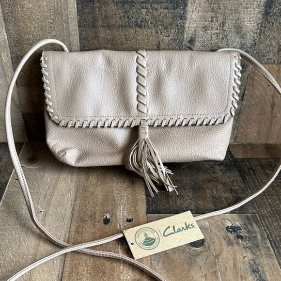 Clarks Small Beige Crossbody Bag With Tassel & Braided Detail Adjustable Strap - Picture 2 of 4